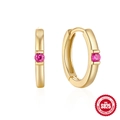 Classic S925 sterling silver gold plated hoop earrings with pink round zircon stone - Gold - Rose Red Zirconia