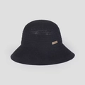 Detail of black knit sun hat featuring breathable texture and a gold metal logo tag - M(56-58cm) / Black