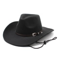 Classic black wool felt cowboy hat with vintage silver hardware and chin strap - M(56-58cm) / Black