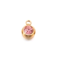 6mm stainless steel round birthstone pendant in golden finish with pink crystal - Peach - Gold