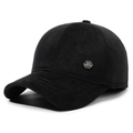 Cappellino da baseball da uomo in velluto a coste nero con logo metallico esagonale - Regolabile / Nero