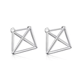 Minimalist S925 sterling silver geometric pyramid frame stud earrings in bright silver finish - 3D Pyramid Studs