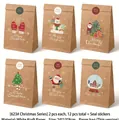 Close-up of 6 festive Christmas paper bags with stickers, size 24x13x8 cm for holiday gifts - S623 (S623) / Set of 12 / S623 Style