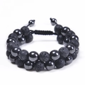 Men's 10mm double-layer hand-woven bracelet with black lava stone and hematite beads - 10mm Bead / Lava Stone + Magnetic Stone