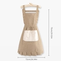 Waterproof brown striped apron with large white pocket and ruffled hem decoration - Coffee - Cotton Linen Lace Apron