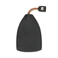 Black leather key pouch with woven cord and silver snap button on white background - Solid Black with Black Rope