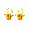 Golden reindeer earrings with yellow oval gemstone and sparkling zircon accents - Gold-Champagne Crystal