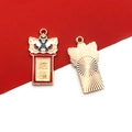 Ciondolo a forma di leone danzante in smalto con caratteri portafortuna e retro dorato - 1 Pezzo Anno del Dragone Ricevere Benedizione 15x28mm