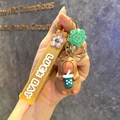 Cute Capybara keychain with bubble tea charm and yellow Luck Day wrist strap - B354-1 Milk Tea