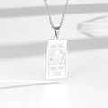Silver Leo zodiac rectangular pendant necklace in polished stainless steel with chain - Leo / Steel