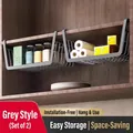 Grey under-cabinet hanging storage rack set of 2 for kitchen spice organization - Fixed Extra Large 2-Pack / Gunmetal