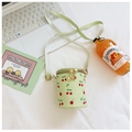 Mint green cherry print crossbody bucket bag for little girls with adjustable strap - Green