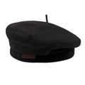 Béret classique en laine noire pour femme avec étiquette cuir Hand Made sur fond blanc - M (56-58cm) / Noir