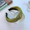 Elegant green pleated knot headband with a vintage bow style on white desktop - Pleated Knot Green (FK-B107 Green)