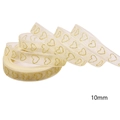 Beige 10mm sheer ribbon with metallic gold glitter heart print for gift wrapping - Gold Heart Organza Ribbon