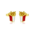 Creative S925 silver french fries box earrings with red and white enamel in gold finish - French Fries