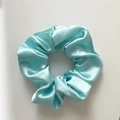 Sky blue satin scrunchie with pearl luster and elegant pleated design for ponytail - Without Card / Lake Blue