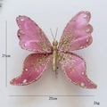 Pink glitter fabric butterfly ornament for Christmas tree decor with clip base 25cm - Deep Pink