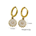 Daisy hoop earrings with white enamel petals and pearl center in 14K gold finish - 11mm Daisy Earrings