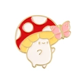 Broche en émail champignon mignon avec papillon rose et bordure dorée élégante - Papillon Champignon À Pois Rouge