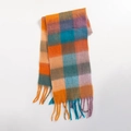 Thick colorful plaid scarf with orange blue and purple tones and tassel detail - Orange Blue Purple Gray Plaid (Style N)
