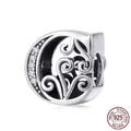 925 sterling silver charm bead with hollow letter G design and white cubic zirconia - Letter C