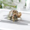 Cute crystal turtle figurine with natural crushed stones and gold foil flakes decor - 68 Unakite + Gold Foil