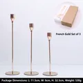 Three-piece Nordic French gold slender metal candle holder set with luxury finish - A807 French Gold Set