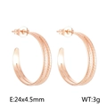 Pendientes de aro en C de acero inoxidable oro rosa con diseño de espiga, 24x4,5mm - Oro rosa (KE105211-KFC)
