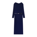 Körperbetontes dunkelblaues Maxikleid mit langen Ärmeln und asymmetrischem Faltendesign - S / Marineblau
