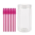 Set of 100 pink disposable eyelash spoolies with transparent storage tube container - 100 Packs / Rose Red