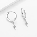 Orecchini a cerchio in argento con pendenti a fulmine scintillanti in argento s925 - Orecchini a Cerchio con Fulmine Argento