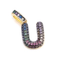Copper pendant letter U with rainbow cubic zirconia stones in golden finish - Letter: U