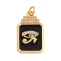 Evil Eye gold pendant with white zircon and turquoise detail on black background - Black Eye of Horus