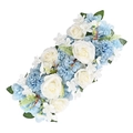 Artificial white rose and blue hydrangea flower row for wedding aisle floral wall decor - Blue & White