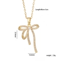 French vintage bow pendant necklace with white zircon in gold finish, 45cm chain - Micro-inlaid Zirconia Bow (Gold 1152)