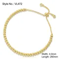 Adjustable golden beaded bracelet with 4mm round spheres and crystal drawstring toggle - 4mm / Drawstring Bracelet / Gold