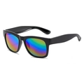 Kinder Sonnenbrille eckig mit schwarzem Rahmen und Regenbogen Verspiegelung - Schwarzer Rahmen Bunte Spiegellinse