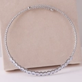 Elegant silver choker necklace featuring round-cut zircons with adjustable open design - Round Zirconia Style B / Silver