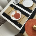 Rectangular black and beige striped woven placemat in a natural paper rope style - Beige & Black Woven