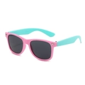 Kids' square sunglasses in bright pink and teal blue finish with metallic rivets - Pink Frame Green Temple/Grey Lens