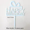 Blue acrylic happy birthday cake topper with hollow gift ribbon design 10-pack - Bow Happy Birthday Style (Blue) / 10 Pcs