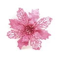 Fleur artificielle rose pailletée avec pétales évidés pour décor de sapin de Noël - 9.5CM / Rose