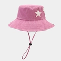 Vintage pink washed cotton sun hat with white stars and adjustable chin strap - One Size / Pink