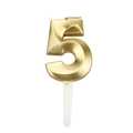 3D geometric number 5 gold metallic cake candle with sharp diamond facets for birthdays - Number 5 / Gold