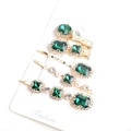 Vintage hair clip set with emerald green stones, pearls and rhinestones on gold base - Five-Piece Set / Green