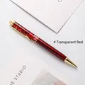 Elegant ballpoint pen in transparent red with golden clips and sparkling red sequins - Transparent Red