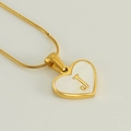 Golden heart pendant necklace with white shell inlay and letter J on a snake chain - Letter J