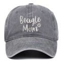 Vintage gray washed cotton baseball cap with Beagle Mom embroidery and dog paw motif - Gray