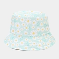 Detailed view of daisy pattern on mint green sun hat with high-density stitching edges - Mint Green Daisy Style